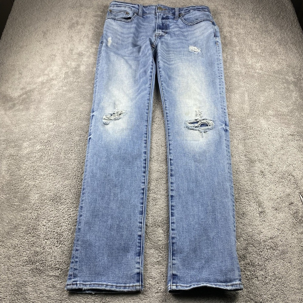 American Eagle Next Level Airflex Slim Straight Jeans Mens 32x32 Blue Distressed